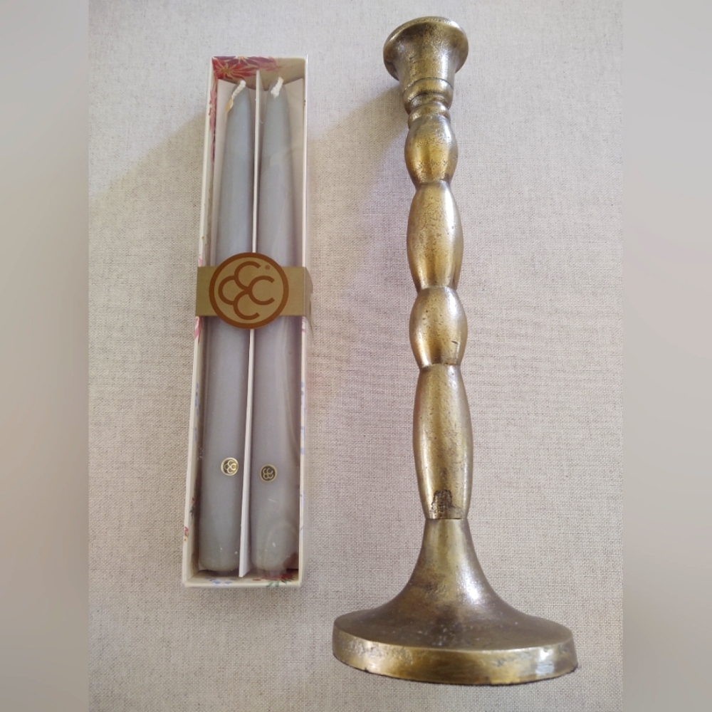 NWt  🌿Bayberry Colonial Candle SeT + Creative Co-Op Brass Candlestick ~